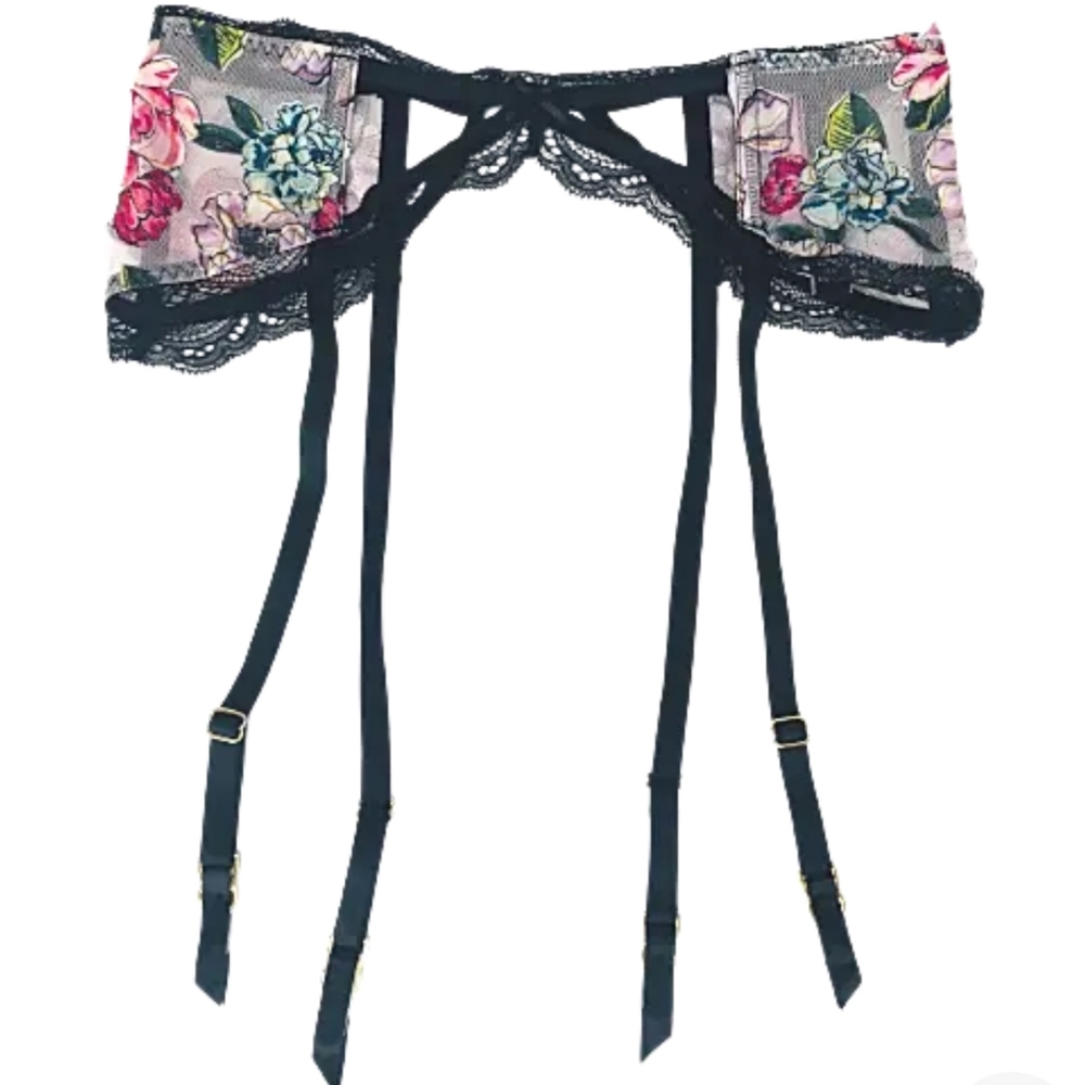 Victoria's Secret Garter Belt Very Sexy Lingerie Black Floral M/L